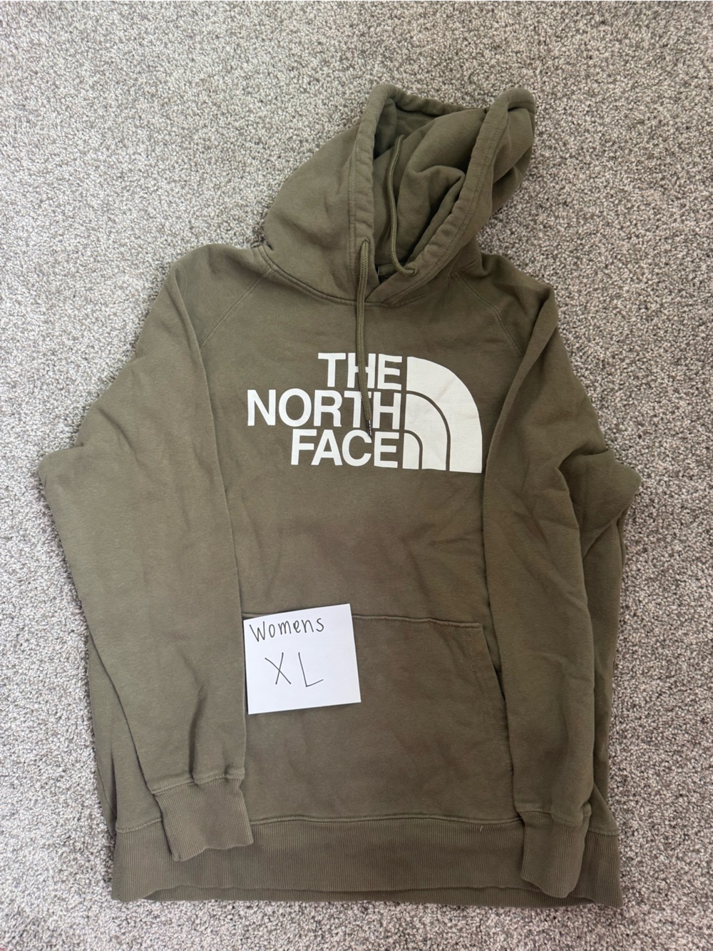 The North Face Olive Green Crewneck Hoodie with White Logo